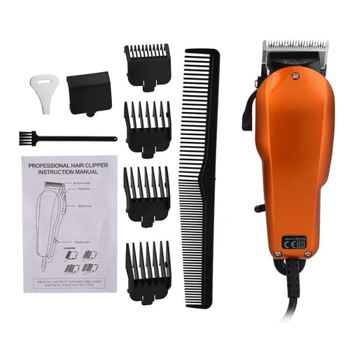 220-240V Household Trimmer Professional Classic Haircut Corded Clipper For Men Cutting Machine With 4 Attachment Combs (Orange)