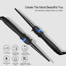 Load image into Gallery viewer, Black Cone Curling Wand Hair Iron Curler (9-19mm) 110-240V Dual Voltage Hair Styling Tool LCD Display Curling Iron