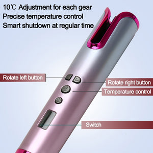 Automatic Hair Curler Wireless Rotating Curling Iron Portable LED Digital Display Temperature Adjustable Hair Styler Tool