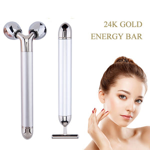 24k Gold Energy Beauty Bar Facial Face Massager 3D Roller Electric Sonic Energy & T Shape Arm Eye Nose Head Massager Face Lift