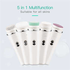 Professional 5 In 1 Facial Cleansing Brush Electric Wash Cleaner Wet/Dry Massage Pore Deep Cleaning Dead Skin Exfoliating Brush