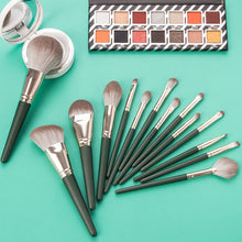 Load image into Gallery viewer, 14pcs Green Cloud Makeup Brushes Cosmetics Tools Set Wooden Handle Foundation Eyeshadow Smudge Beauty Fan Highlight