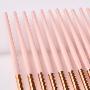 11pcs Pvc Pink Gold Wood Eyes Makeup Brushes Set Eyeshadow Eyebrow Lip Professional Beauty Cosmetic