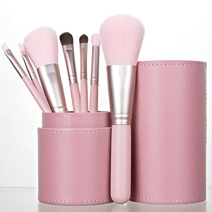 7PC Makeup Brush Set With Case Organizer Pink Blush Eyeshadow Concealer Lip Cosmetics Make up For Powder Foundation Beauty Tools