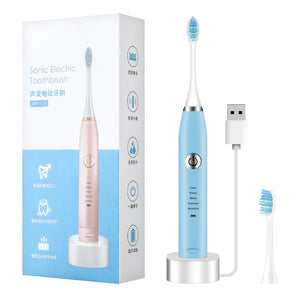 2 Heads Sonic Electric Toothbrush Teeth Clean Tool Soft Hair Tartar Plaque Calculus Remover Oral Hygiene Care Battery Power