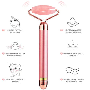 5-in-1 24K Gold Beauty Bar Face Massager Electric Vibrating Rose Quartz 3D Roller Face Lifting Body Facial Gua Sha Jade Roller