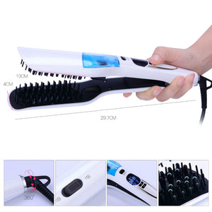 Steam Hair Straightener Brush Professional Ceramic Tourmaline Steam Spray Flat Iron Hair Straightening Comb with LCD Display