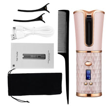 Load image into Gallery viewer, Cordless Curling Iron Automatic Rotating Portable Hair Curler USB Rechargeable Curls Waves LED Display Hair Styling Tools