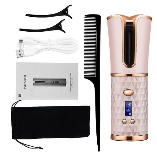 Cordless Curling Iron Automatic Rotating Portable Hair Curler USB Rechargeable Curls Waves LED Display Hair Styling Tools