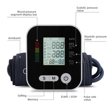 Load image into Gallery viewer, Automatic Digital Wrist Blood Pressure Monitor Sphygmomanometer Tonometer Tensiometer Heart Rate Pulse Meter BP Monitor