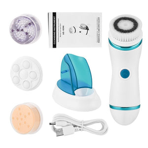 4 In 1 Deep Pores Cleaning Ultrasonic Electric Facial Cleansing Brush Exfoliator Scrubber Skin Care Washing Face Massager