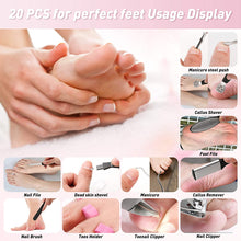 Load image into Gallery viewer, 20 in 1 Professional Pedicure Tools Set, Foot Care Scrubber Pedicure Kit Stainless Steel Foot Rasp Foot Dead Skin Remover Callus