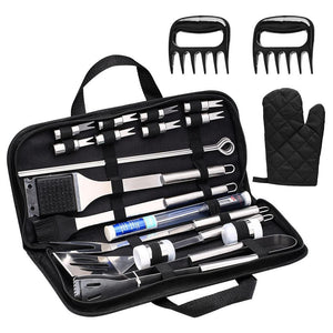 25PCS/Set Stainless Steel Barbecue Grilling Tools Set BBQ Utensil Accessories Camping Outdoor Cooking Tools Kit with Carry Bag