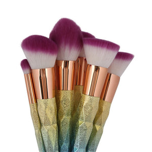 New 10pcs Diamond 3d Handle Makeup Brushes Gradient Colorful Foundation Eyeshadow Contour Blush Powder Kit Full Set