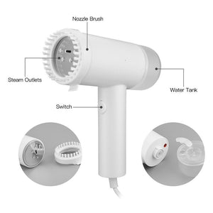 Handheld 1000W Powerful Steamer Brush Mini Electric Garment Cleaner Hanging Ironing Porous Nozzle Steamer Brush For Home Travel (White)