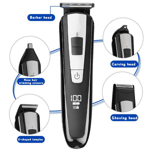 5 In 1 Rechargeable Electric Hair Clippers For Men Beard Nose Ear Trimmer Digital Display Haircut Machine Barber Shaver Cutting