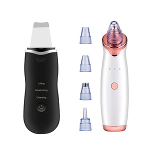 Ultrasonic Skin Scrubber Facial Cleaning Peeling Shovel Lifting Machine + Electric Vacuum Suction Cleaner Face Cleaning Blackhead Removal