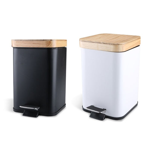 Double Layer Step Trash Can Garbage Rubbish Bin with Bamboo Lid Waste Container Organizer Bathroom Kitchen Office Decoration