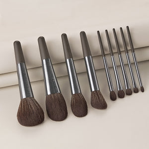 Long Brushed Aluminum Tube 9pcs Makeup Brushes Set Professional Cosmetic Eyeshadow Loose Powder Blush Smudge