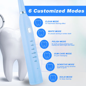 Electric Toothbrush USB Rechargeable Professional 6 Modes 6 Speeds Dental Care Waterproof Toothbrush Soft Bristles Teeth Whiten