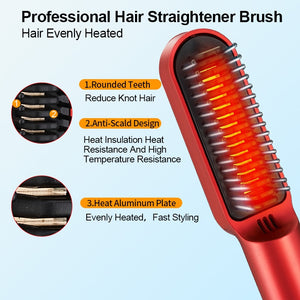 Travel Portable Hair Heating Comb 2 In 1 Usb Charging Wireless Professional Hair Brush Straightener and Curler Styling Tools