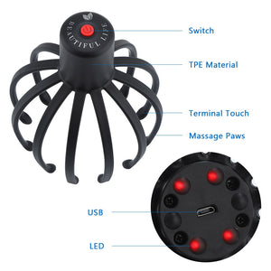 Electric Octopus Claw Scalp Massager Stress Relief Therapeutic Head Scratcher Stress Relief and Hair Stimulation Hands-Free USB