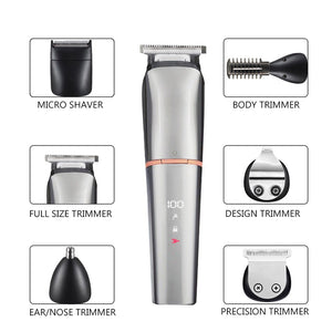 Waterproof Rechargeable Hair Clippers for Men Body Mustache Nose Hair Groomer Cordless HairTrimmer 6 in 1 Grooming Kit