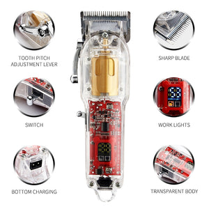 Rechargeable Electric Hair Clipper Men Hair Cutting Machine Transparent Cover Beard Hair Trimmer Cordless Hair Clipper Set