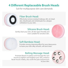 Load image into Gallery viewer, 4 in 1 Facial Cleansing Brush Rechargeable Electric Waterproof Spin Sonic Exfoliating Face Scrubber Brush Kit Skin Care