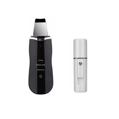 Ultrasonic Skin Scrubber Skin Peeling Extractor Facial Deep Cleaning Beauty Device + Skin Rejuvenation Nano Face Mist Steamer