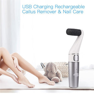 USB Charging Electric Callus Remover Rechargeable Smooth Machine Dead Hard Skin Callus Remover Pedicure Foot Care Tool (Silver white)