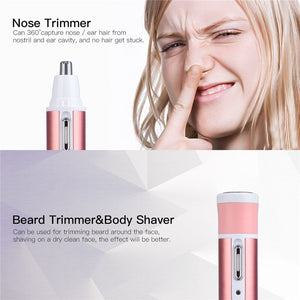 Portable 4in1 Multi-Functional Lady Women Rechargeable Shaver Eyebrow Shaping Nose Ear Hair Removal Device Armpit Razor