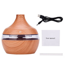 Load image into Gallery viewer, 300ml USB Electric Ultrasonic Aromatherapy Air Humidifier Wood Grain 7 Color LED Lights Essential Oil Aroma Diffuser Office Home