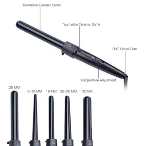 Hot  5 Part Hair Curling Iron Machine 5P Ceramic Hair Curler Set 5 Sizes 09-32mm Curling Wand Rollers With Glove