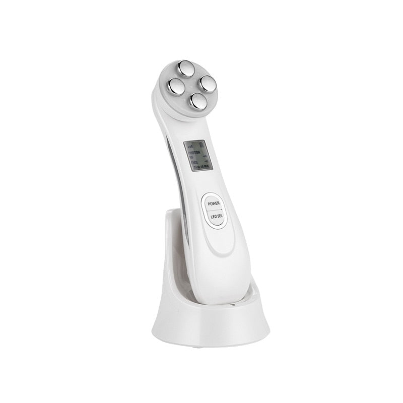 Multifunctional EMS Electroporation Professional Beauty Instrument RF Radio Facial Skin Care Frequency Beauty Massager Device (White)