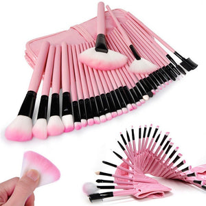 Professional Makeup Tools 32 Pcs Makeup Brushes Wooden Color with Leather Bag Cosmetics Make Up Kits