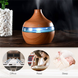 300ml USB Electric Ultrasonic Aromatherapy Air Humidifier Wood Grain 7 Color LED Lights Essential Oil Aroma Diffuser Office Home