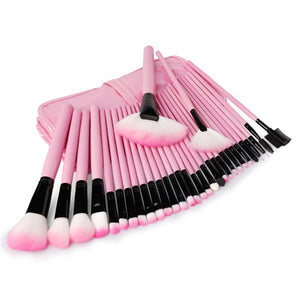 Professional Makeup Tools 32 Pcs Makeup Brushes Wooden Color with Leather Bag Cosmetics Make Up Kits