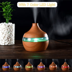 300ml USB Electric Ultrasonic Aromatherapy Air Humidifier Wood Grain 7 Color LED Lights Essential Oil Aroma Diffuser Office Home