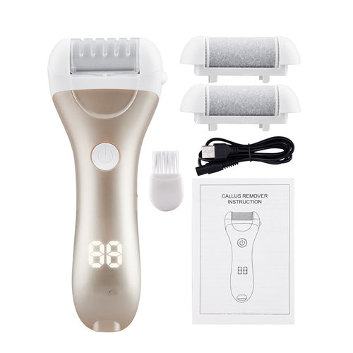 LED  Display Electric Pedicure Foot Grinder Callus Remover Heel Dead Skin Removal Rechargeable Foot Care Tool Files Machine (Gold)