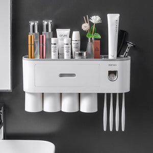 Wall-mounted Magnetic Toothbrush Holder Toothpaste Squeezer Automatic Dispenser Waterproof Storage Rack Bathroom Accessories