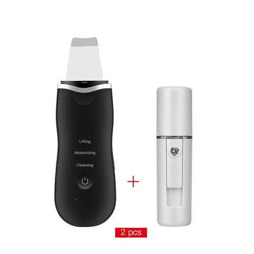 Ultrasonic Skin Scrubber Facial Cleaning Peeling Shovel Lifting Machine + Spa Nano Face Sprayer Atomiser