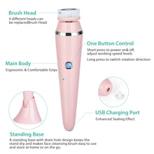 Load image into Gallery viewer, 4 in 1 Facial Cleansing Brush Rechargeable Electric Waterproof Spin Sonic Exfoliating Face Scrubber Brush Kit Skin Care