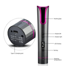Load image into Gallery viewer, Automatic Hair Curler Ceramic Cordless Curling Iron Rechargeable Hair Waver Tongs Auto Rotating LED Display Portable Curling