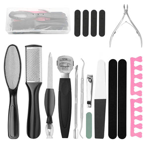 20 in 1 Professional Pedicure Tools Set, Foot Care Scrubber Pedicure Kit Stainless Steel Foot Rasp Foot Dead Skin Remover Callus