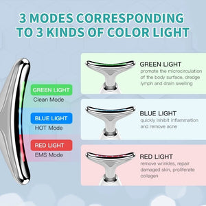 3 Colors Led Facial Neck Massager Photon Skin Tighten Slimming Reduce Double Chin Anti Wrinkle Face Neck Lift Machine
