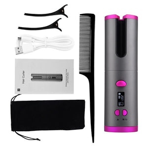 Cordless Automatic Hair Curler Iron Wireless Curling Iron USB Rechargeable Hair Curler For Curls Waves LCD Display Ceramic Curly