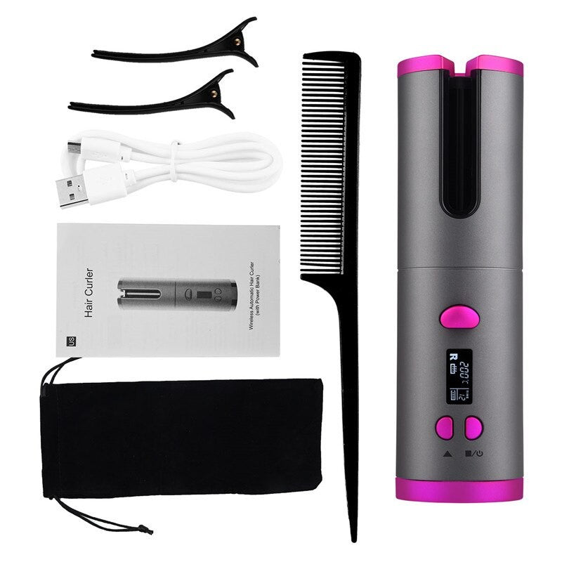 Cordless Automatic Hair Curler Iron Wireless Curling Iron USB Rechargeable Hair Curler For Curls Waves LCD Display Ceramic Curly