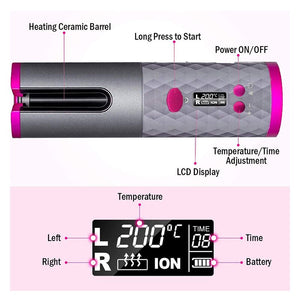Wireless Automatic Hair Curler Rechargeable Ceramic Curling Iron Hair Waver Auto Rotating Tongs LCD Display Curly Styling Tools