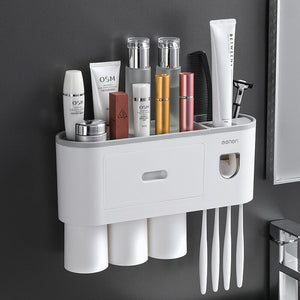 Wall-mounted Magnetic Toothbrush Holder Toothpaste Squeezer Automatic Dispenser Waterproof Storage Rack Bathroom Accessories
